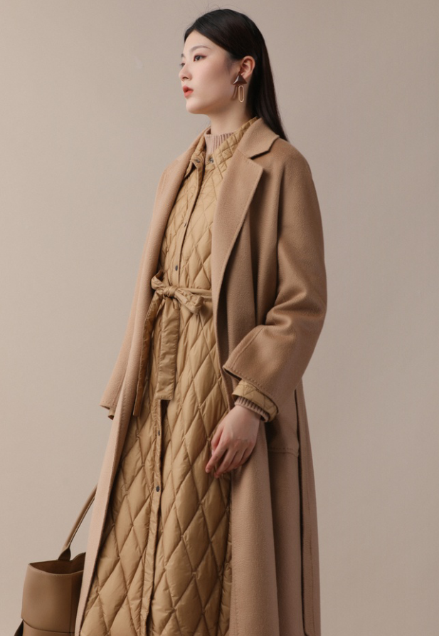 宝卡纳纯羊绒经典水波纹大衣