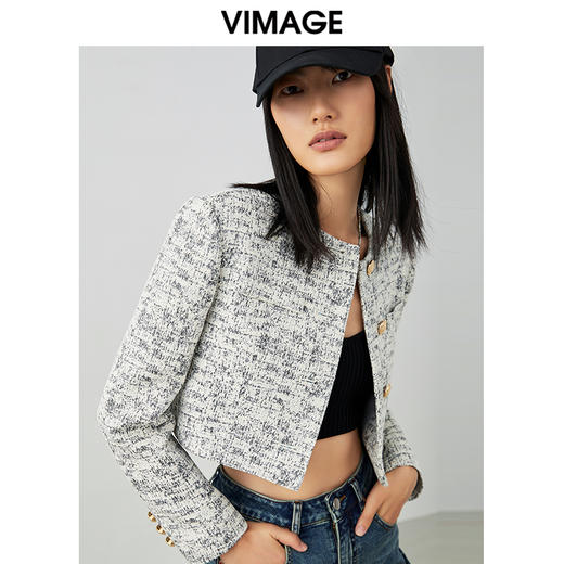 VIMAGE/纬漫纪春季新款气质显瘦时尚花呢短外套V1703303 商品图3