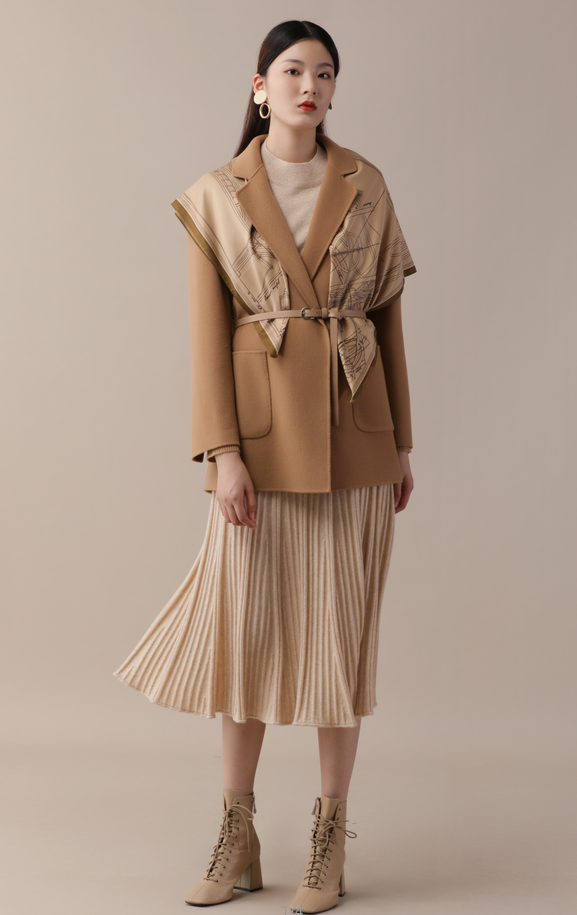 宝卡纳澳大利亚进口羊毛中长腰带大衣