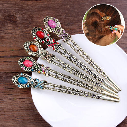 发簪古典u型簪子盘发宫廷民族风简约水钻发钗发叉汉服头饰饰品 商品图2