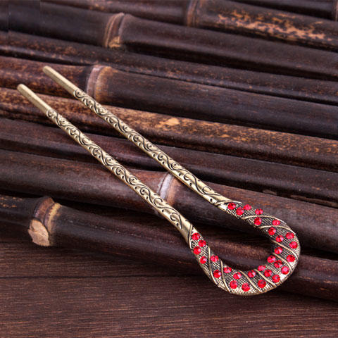 发簪古典u型簪子盘发宫廷民族风简约水钻发钗发叉汉服头饰饰品 商品图4