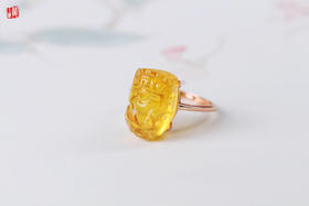 金珀貔貅戒指[ 瑞财 ] ，925银镶