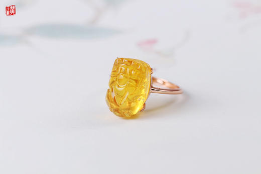 金珀貔貅戒指[ 瑞财 ] ，925银镶 商品图0