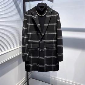 2021冬季双面尼大衣时尚格纹商务长款羊毛外套男士大衣 B1AAB4306