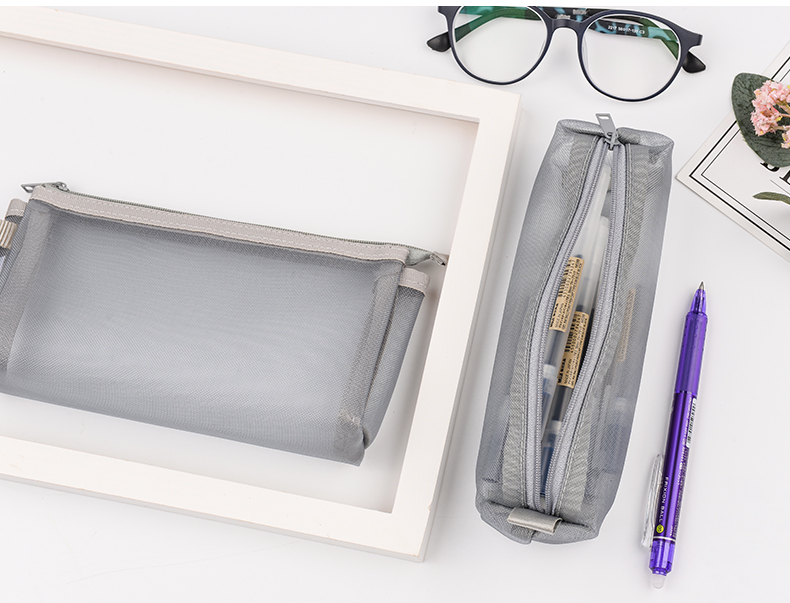 日本无印良品 透明网格笔袋 muji 锦纶网眼 小号/宽型 学生文具