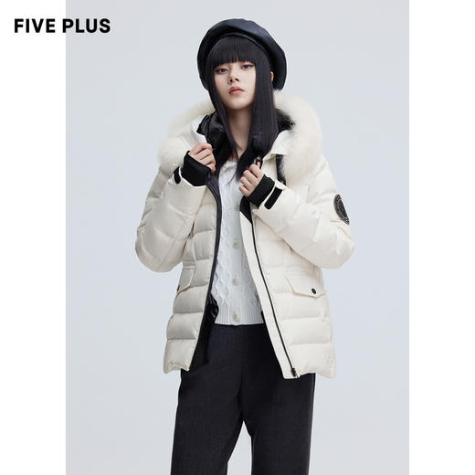 FIVE PLUS2021新款女冬装大白鹅绒滑雪羽绒服女狐狸毛领连帽外套2NN4334290 商品图4