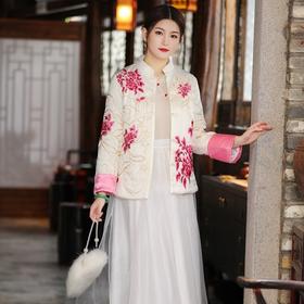 2021冬季新款国风时尚新中式国色牡丹重工刺绣夹棉外套 LX21049