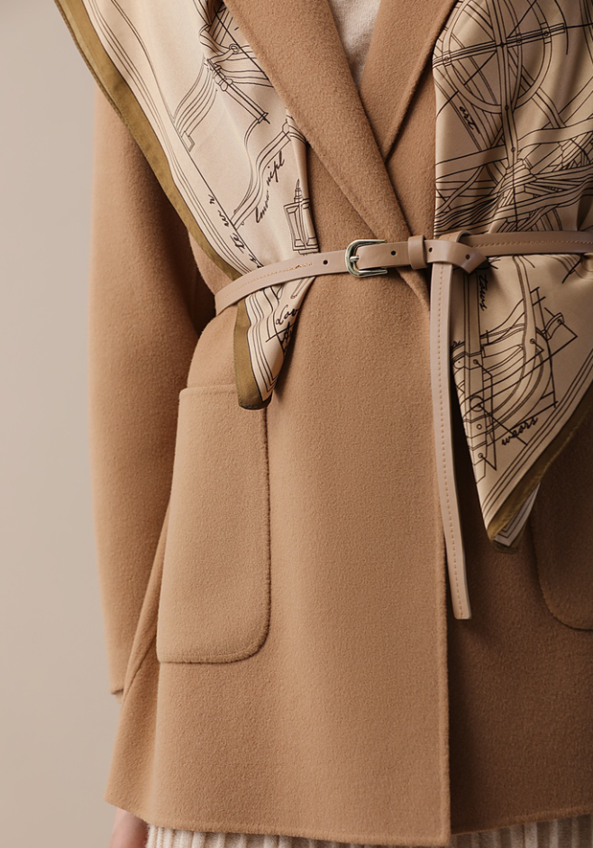 宝卡纳澳大利亚进口羊毛中长腰带大衣