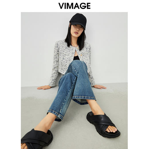 VIMAGE/纬漫纪春季新款气质显瘦时尚花呢短外套V1703303 商品图2