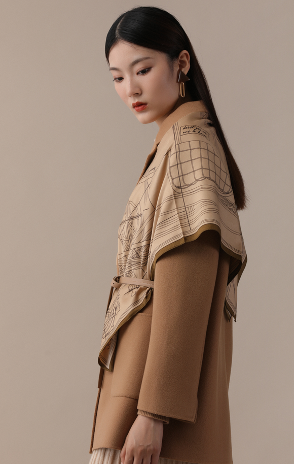 宝卡纳澳大利亚进口羊毛中长腰带大衣