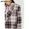 NEELLY纳俪格子毛呢外套女士秋冬季修身双排扣大衣格纹通勤百搭 商品缩略图3