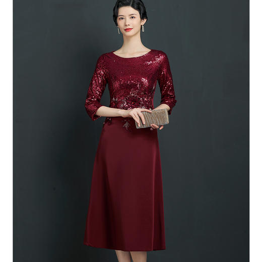 上海旗袍厂NBL-NZ311婚礼旗袍连衣裙七分袖婚庆宴会穿婚宴奥黛礼服高贵春秋 商品图3