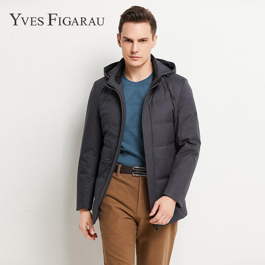 YvesFigarau伊夫·费嘉罗冬季厚款商务休闲保暖连帽羽绒服924263 商品图0
