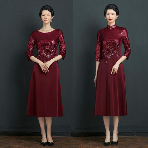 上海旗袍厂NBL-NZ311婚礼旗袍连衣裙七分袖婚庆宴会穿婚宴奥黛礼服高贵春秋 商品图1