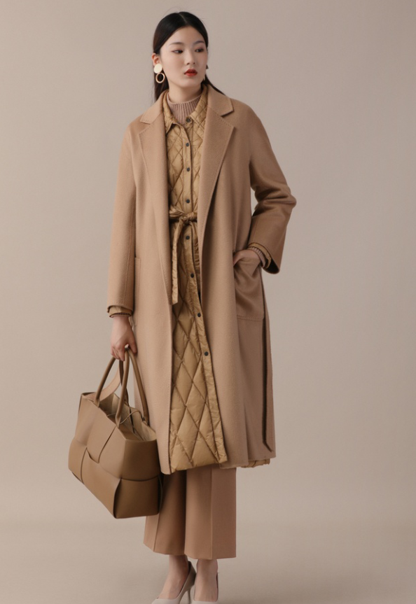 宝卡纳纯羊绒经典水波纹大衣