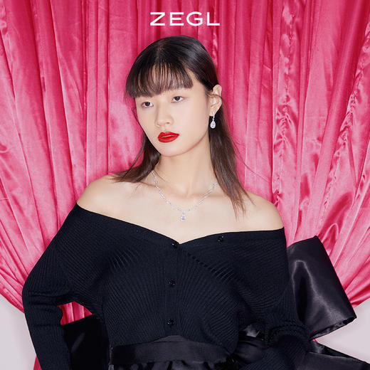 ZEGL高奢系列水滴项链女小众锁骨毛衣链耳环925银针秋冬耳饰套装 商品图3
