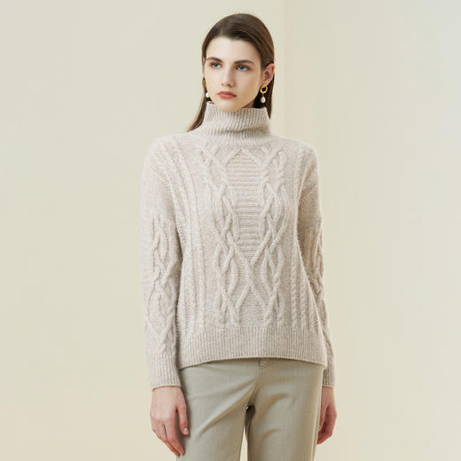 METTE羊绒世家冬女士羊绒针织衫高领套头山羊绒纯色加厚绞花毛衣 商品图1