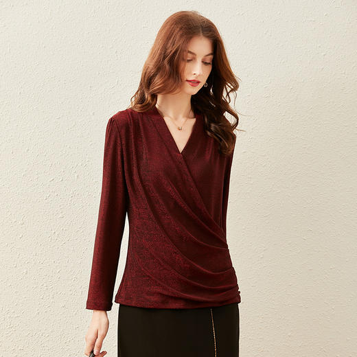 丁摩 秋冬交叉V领打底衫女内搭洋气小衫弹力闪光丝上衣20-220 -DJ99 商品图4