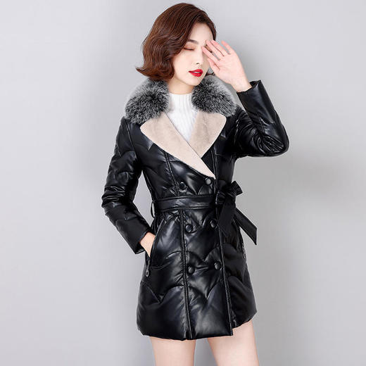 NQS-M2166新款中长款绵羊皮狐狸毛领皮外套大码 商品图0