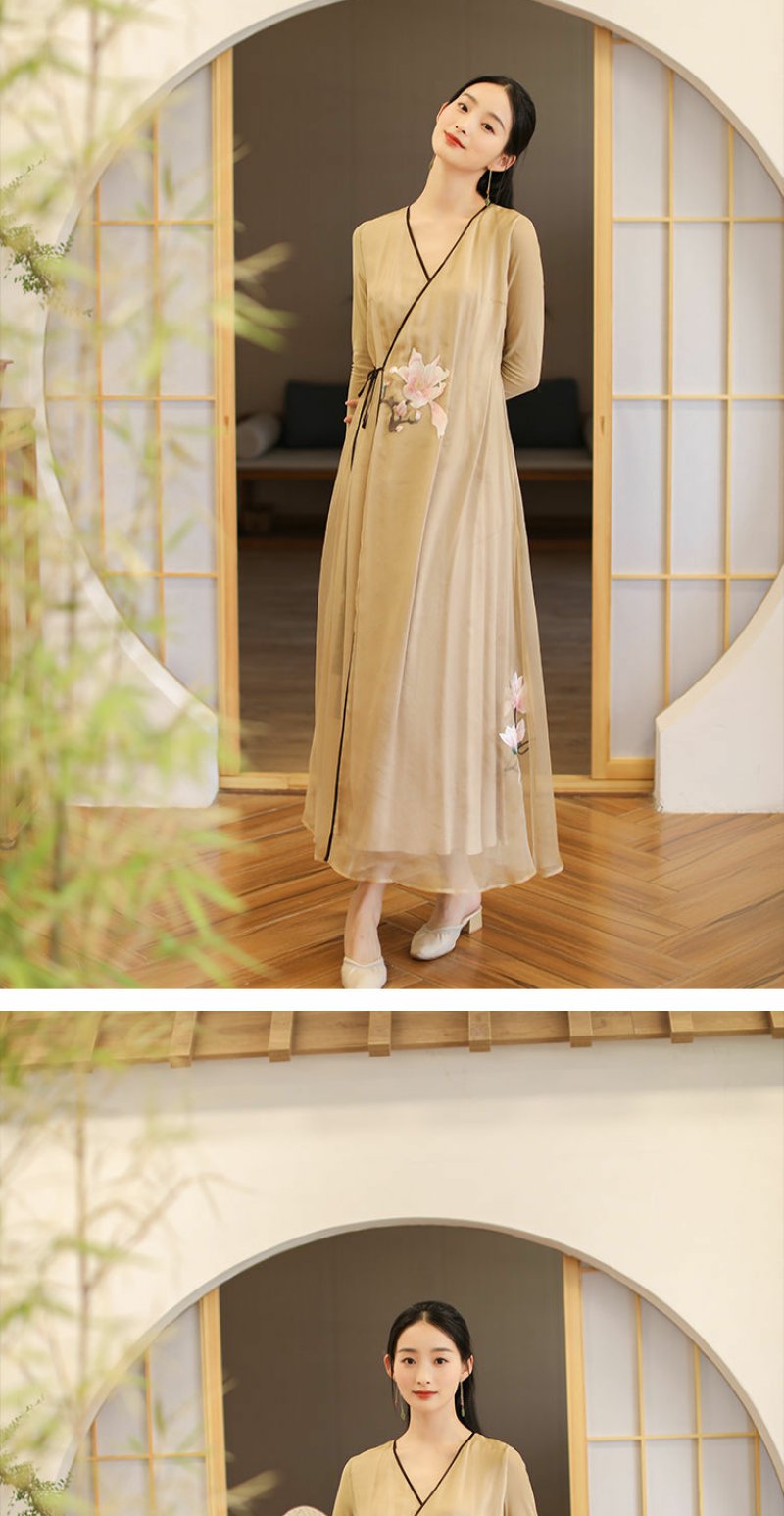 汉元素连衣裙高腰长款中式国风裙
