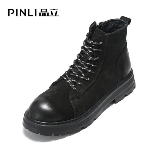PINLI品立冬季新款男磨砂高帮厚底休闲真皮马丁靴B214121363 商品图0