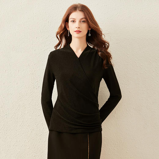 丁摩 秋冬交叉V领打底衫女内搭洋气小衫弹力闪光丝上衣20-220 -DJ99 商品图6