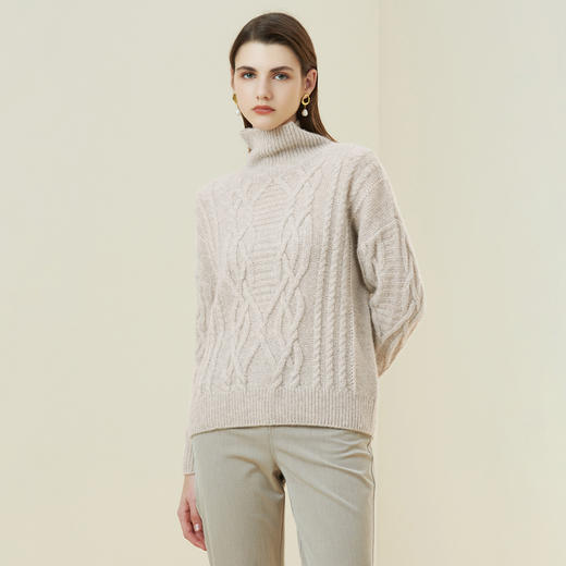 METTE羊绒世家冬女士羊绒针织衫高领套头山羊绒纯色加厚绞花毛衣 商品图2