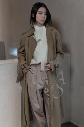 Mark Kenly Domino Tan  沙色PIRETTE高腰双褶棉质长裤