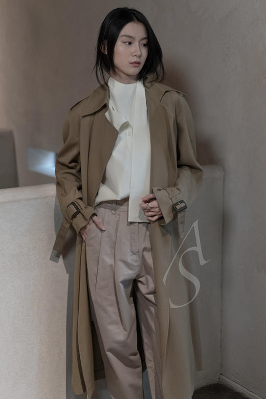 Mark Kenly Domino Tan  沙色PIRETTE高腰双褶棉质长裤 商品图0