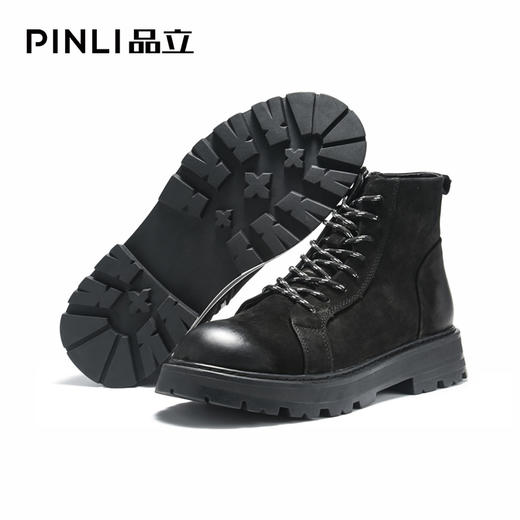 PINLI品立冬季新款男磨砂高帮厚底休闲真皮马丁靴B214121363 商品图1