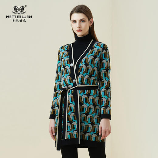 METTE羊绒世家秋冬女士羊绒开衫宽松长袖系带外套时尚民族慵懒风 商品图1