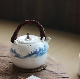 梵山堂苏打釉手绘青花壶煮茶壶方电陶炉功夫茶具烧水壶可养开片陶壶