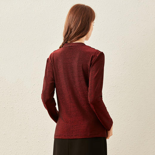 丁摩 秋冬交叉V领打底衫女内搭洋气小衫弹力闪光丝上衣20-220 -DJ99 商品图5