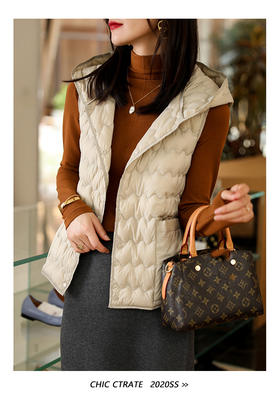 ZLD 薄薄暖暖!剪标90白鸭绒连帽波浪纹轻薄羽绒服气质马甲