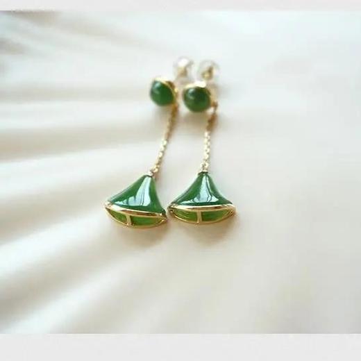 TZM-s925纯银镶嵌玉髓碧绿小扇子气纯小清新耳坠 商品图3