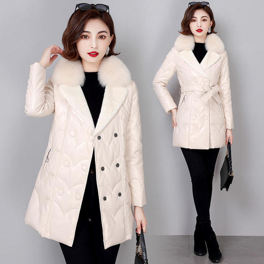 NQS-M2166新款中长款绵羊皮狐狸毛领皮外套大码 商品图1