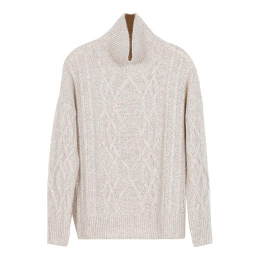 METTE羊绒世家冬女士羊绒针织衫高领套头山羊绒纯色加厚绞花毛衣 商品图5