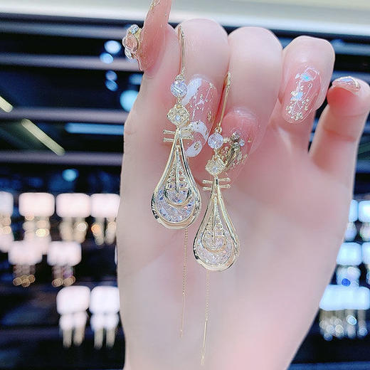 国潮琵琶耳线设计感锆石耳环潮时尚长款耳坠 商品图2