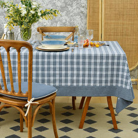莫兰迪小格纹清新雅致棉布餐桌布