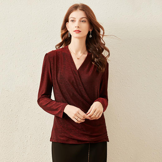 丁摩 秋冬交叉V领打底衫女内搭洋气小衫弹力闪光丝上衣20-220 -DJ99 商品图2