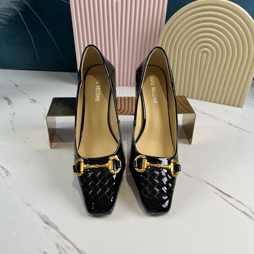 IUIU SECOND 春夏编织元素方头漆皮小跟单鞋 商品图4