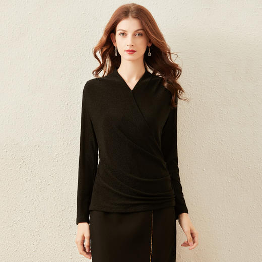 丁摩 秋冬交叉V领打底衫女内搭洋气小衫弹力闪光丝上衣20-220 -DJ99 商品图1