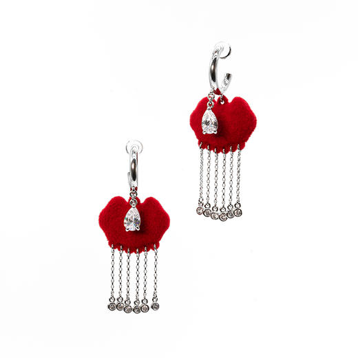 【称心】流苏锆石如意锁丝绒耳环 商品图4