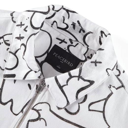 太平鸟男装白色牛仔夹克印花翻领茄克外套B2BJB4264 商品图2