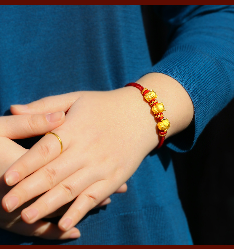 结绳缘黄金珠1g 手绳粗细约3mm