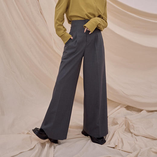 【99元/2件任选|不退换】/P691夕又米黑标 日本羊毛混纺高腰阔腿裤 商品图2