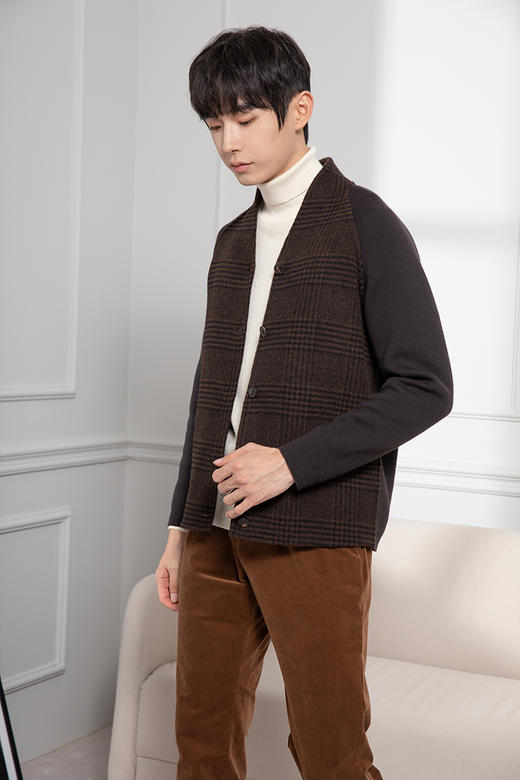 callisto深咖羊驼羊毛拼接外套  FQFEJ122C 商品图1