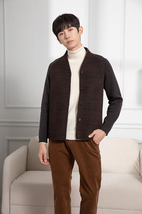 callisto深咖羊驼羊毛拼接外套  FQFEJ122C