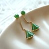 TZM-s925纯银镶嵌玉髓碧绿小扇子气纯小清新耳坠 商品缩略图0
