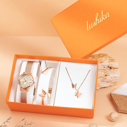 【优雅气质】LUSHIKA灵动小蜜蜂腕表三件套时尚百搭精美高硬度耐磨损通光性好防水 商品图3